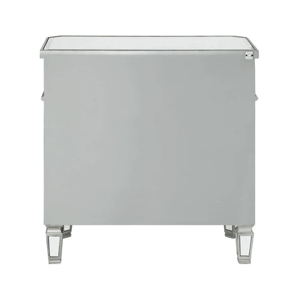 Powell Deville 2-Door Single Drawer Indoor Console Table with Shelves, Mirrored Surfaces and Luxe Silver Wood