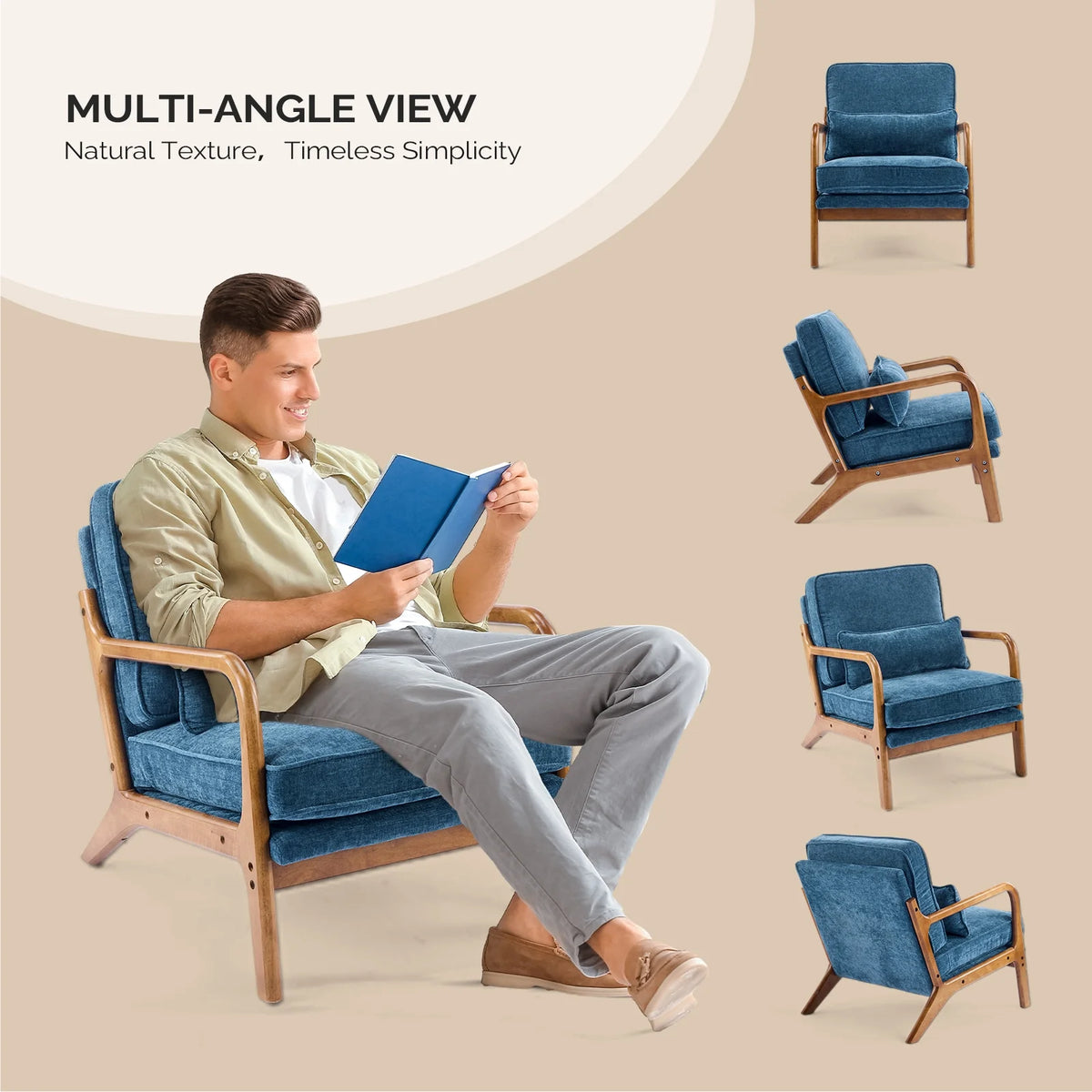 Ktaxon Accent Chair Corduroy Upholstered Armchair, Reading Club Chair with Pillow and Solid Wood Frame for Living Room Bedroom Furniture Off White