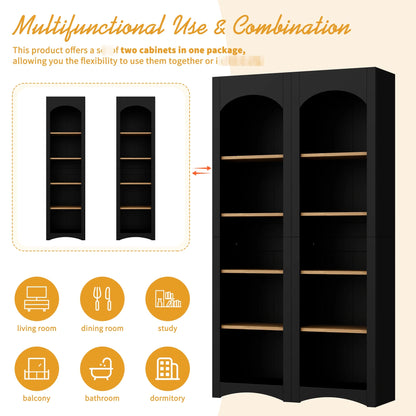 72"h Pantry Pair, 2 , Adjustable Shelves, , Black Finish 2 Bookcase , Cabinet With Vintage Style