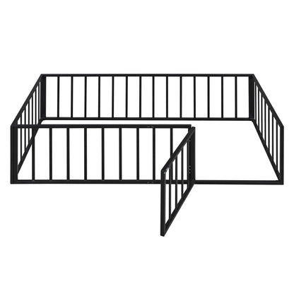 Bellemave Full Size Bed Frame, Full Montessori Bed with Safety Guardrails and Detachable Fence, Wood Full Daybed Frame, Low Profile & Rounded Corners Design, Natural