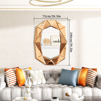 LUVODI Geometric Mirror Wall 28 x 39 inch Art Mirror Green 3D Glass Beveled for Bathroom Living Room