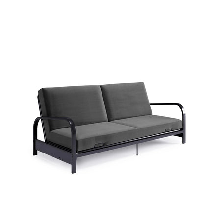 DHP College Metal Arm Futon, Black Frame with Gray Mattress