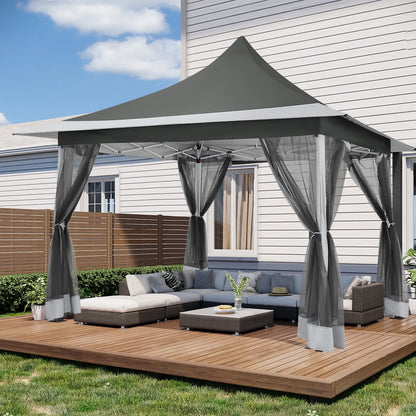 COBIZI 12x12 Outdoor Gazebo Pop Up Gazebo Canopy with Mosquito Netting Patio Tent Backyard Canopy with 2-Tiered Vented Top 3 Adjustable Height, Beige