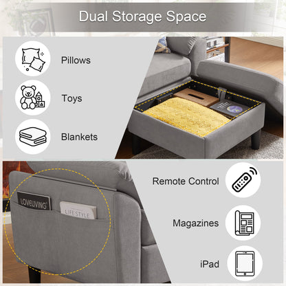 Pingliang Home Sectional Sofa Couch with Storage Ottoman,Modern 3 Seat L Shaped Sofa Couch for Living Room Apartment Studio Office