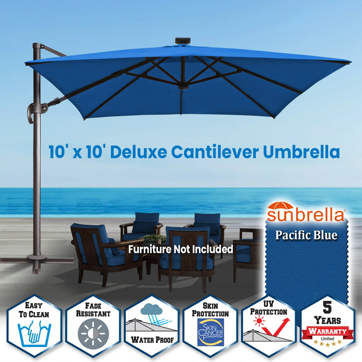 SUNRISEUMBRELLA Square 10'x10' Deluxe Roma square cantilever umbrella, With LED light(Heather Beige)