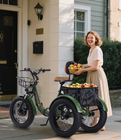 YEBEI Electric Tricycle for Adults Folding E-Trike Motorized Tricycle Electric 3 Wheels Trike Powerful 500W Motor Electric Tricycle 48V15AH Lithium Battery Max 20MPH 20*4.0” Fat Tire Orange