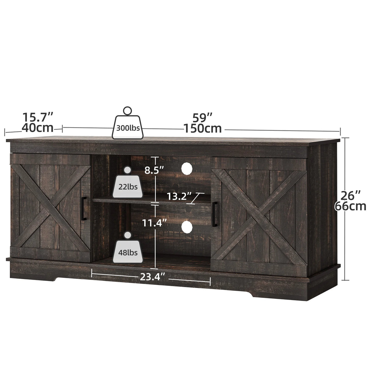 Dextrus Farmhouse TV Stand for 65 inch TV, Entertainment Center for Living Room, TV Media Console Cabinet, Grey Wash