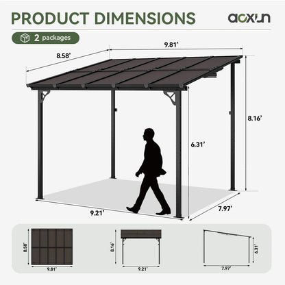 Aoxun 8' x 5' Gazebo for Patio, Gazebo Pergola with Sloped Roof, Grill Gazebo Large Wall-Mounted Heavy Duty Awnings, for Backyard, Deck, Patio
