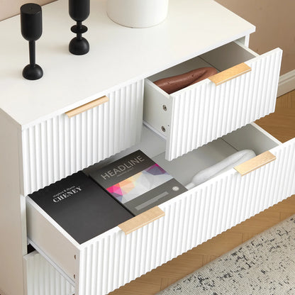 UBesGoo Dresser for Bedroom Wood 4 Drawers Dressers, Fluted Modern Dresser, White