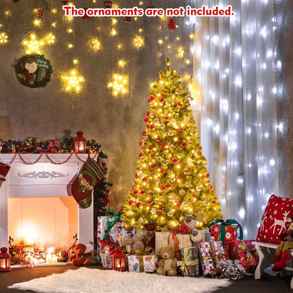 Costway 7ft Pre-lit Hinged Christmas Tree w/ Remote Control & 9 Lighting Modes