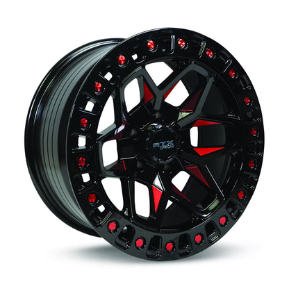RTX Zion 17x9 5x127 ET-15 CB71.5 Gloss Black Milled Red Wheel