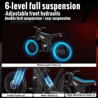 Ridingtimes GT73 Electric Motorbike  2400W 48V 18.2AH*2 Electric BIKE with 25" tires digital screen Carbon Steel,BLACK