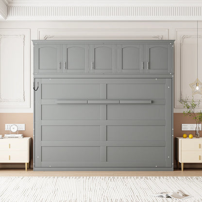 Newest Queen Size Murphy Bed Wall Bed with Top Cabinets,Gray