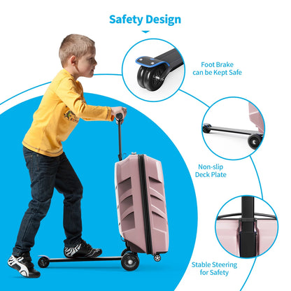 TABU Scooter Luggage for Kids & Adults, Carry on Luggage with Wheels for Kids Ages 6-15,Blue
