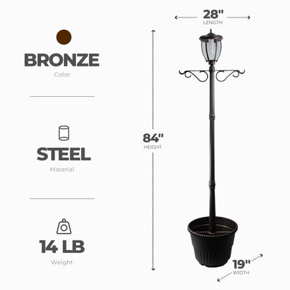 Sun-Ray Kenwick 7 Foot Single Head Solar Lamp Post & Planter, Bronze