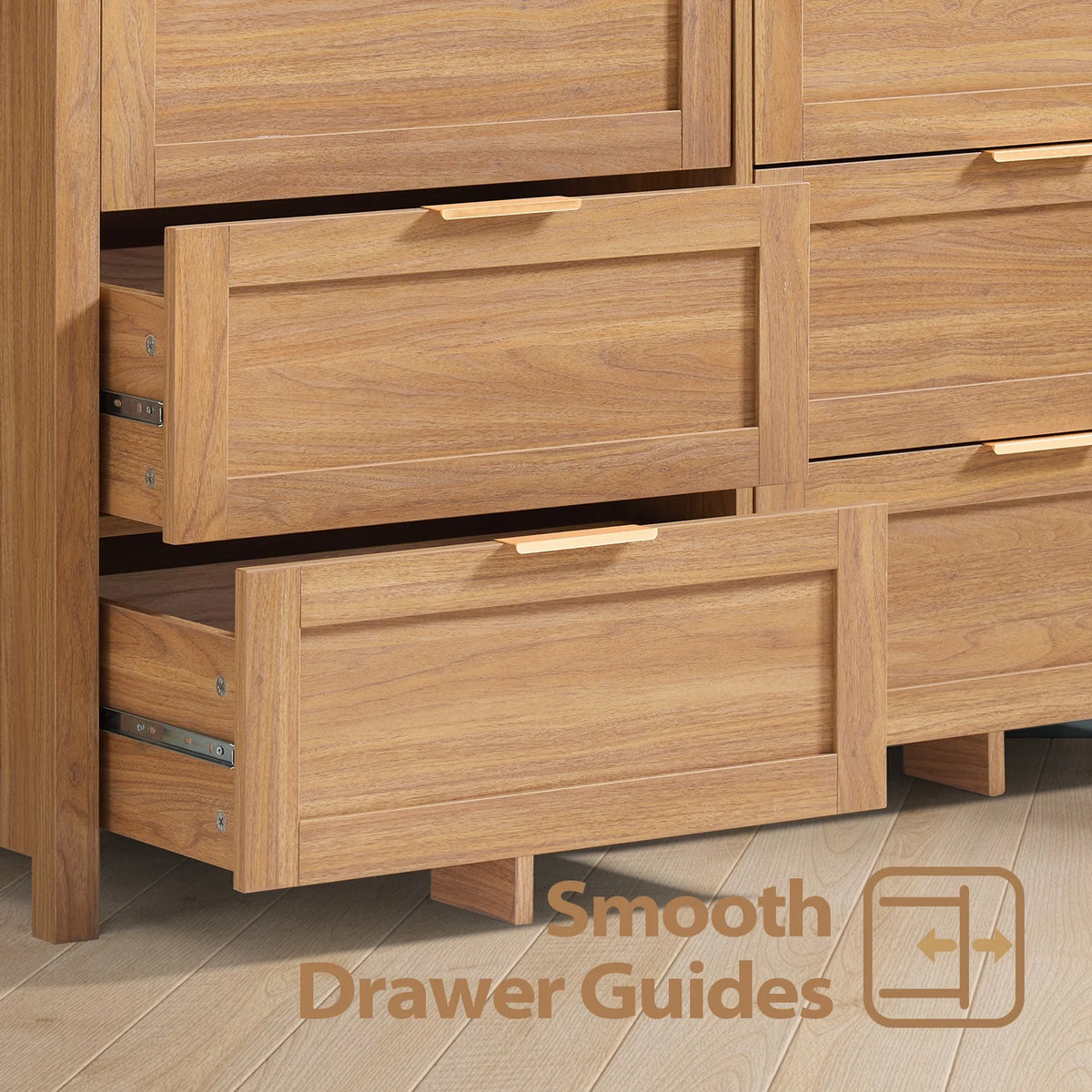 ARKANTOS Wooden 6 Drawer Double Dressers, Wide Chests of Drawers for Bedroom, Natural Oak
