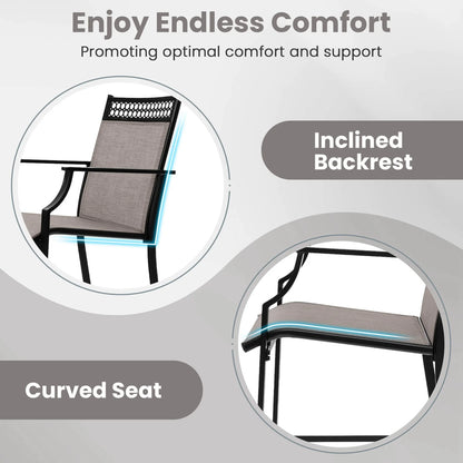 Costway Outdoor Counter Stools Set of 2 with Footrest & Armrests Metal Frame for Backyard Blue