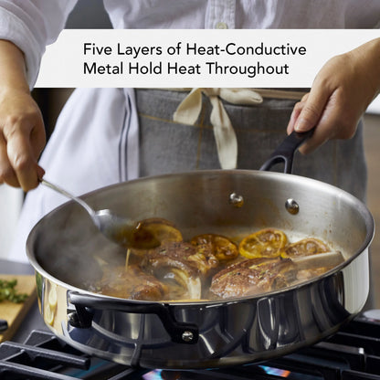 KitchenAid 5-Ply Clad 10 Pcs Stainless Steel Cookware Induction Pots and Pans Set, Dishwasher Safe, Metal Utensil, Broiler and Oven Safe to 500��F, Polished Stainless Steel