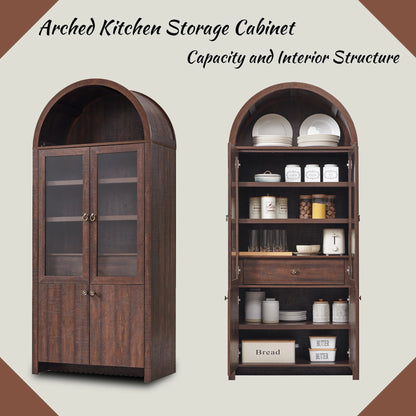 SinCiDo Arched Kitchen Pantry Storage Cabinet, 71-Inch Tall Wood Adjustable Shelves, 2 Doors, 2 Drawers