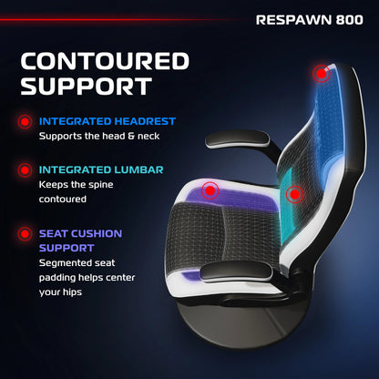 RESPAWN 800 Swivel Rocker Gaming Chair - Ergonomic Floor Gaming Seat with Lumbar Support, Flip Up Armrest, High Back, Pedestal Base, Comfortable No Wheels Console Video Game Rocker Chair - Red