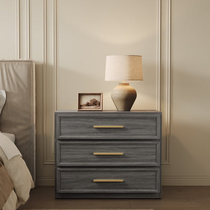 SICOTAS 31.3" W 3-Drawer Nightstand Set of 2 with Oversized Large Storage , Modern Night Stands Bedside Table with Adjustable Feet & Gold Handles for Bedroom Living Room Entryway, Light Oak