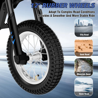 HOVERMAX H12M 36V Electric Dirt Bike, 300W Electric Motorcycle 15.5MPH Max Speed, Ride On Toys motocross for Kids Teens, Blue