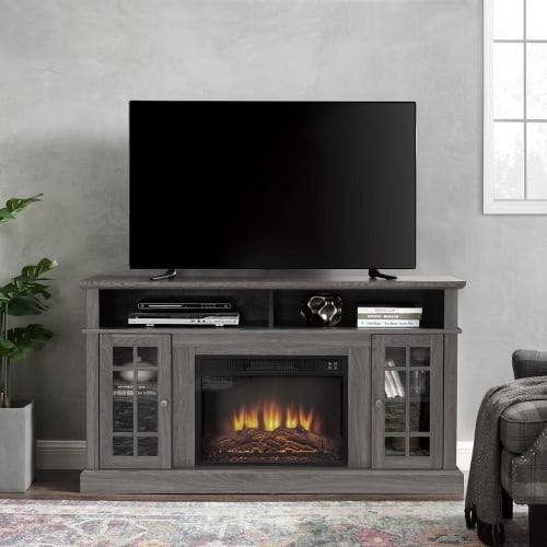 TV Stand with Fireplace, 58" Electric Fireplace Heater TV Stand for 65" TVs, Wood Fake Fireplace Heater, Dark Walnut Electric Fireplace Entertainment Center