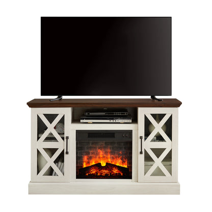 Mainstays Farmhouse Fireplace TV Stand for TVs up to 55", off White/Walnut