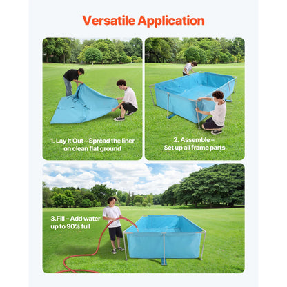 KFFKFF Rectangular Steel Frame Swimming Pool, 118 x 78 x 30 in, Durable Outdoor Family Pool for Backyard, Easy Assembly with Rust-Resistant Design, 1046 Gallon Capacity, Blue