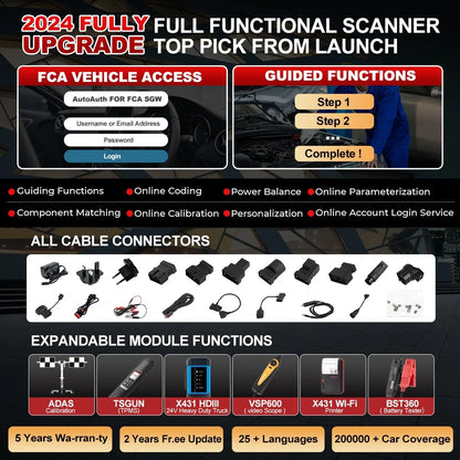 LAUNCH X431 PRO3S+ Car Diagnostic Scan Tool with Online Coding, 36+ Services, VAG Guide, AutoAuth for FCA SGW,CAN FD Connector, 2 Years Free Update