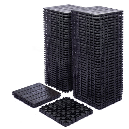 76 Pack Interlocking Deck Tiles, 11.42"x11.42", Polypropylene, Waterproof Outdoor Flooring, 3D Wood Grain Plastic, for Patio, Balcony, Backyard
