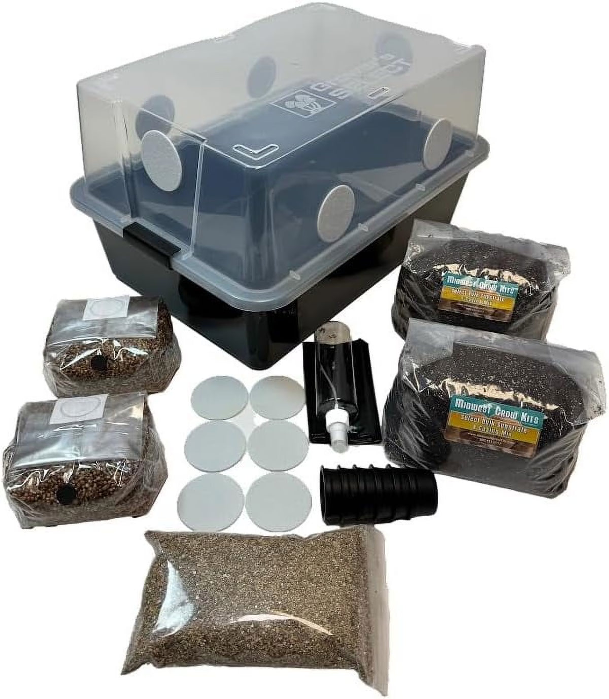 Mushroom Monotub LARGE 66Q Grow Kit | Complete Mushroom Grow Kit | For Dung-Loving Mushrooms | Includes 2 sterilized Grain Spawn Bags, Bulk Substrate, Vermiculite, Filters & More! Just add Spores