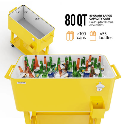 Ktaxon 80 Qt Rolling Ice Chest Cooler Cart Outdoor Trolley with Storage Shelf, Bottle Opener & Cap Collector for 48 Hour Cold Drinks,Lemon Yellow