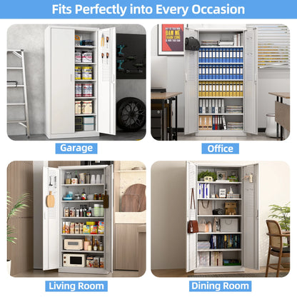 GANGMEI 72 Inches Tall Metal Garage Storage Cabinets with 5 Adjustable Shelves, Lockable Steel Black Storage Cabinet with Doors for Office, Home, School, Shops, Garage, Assembly required