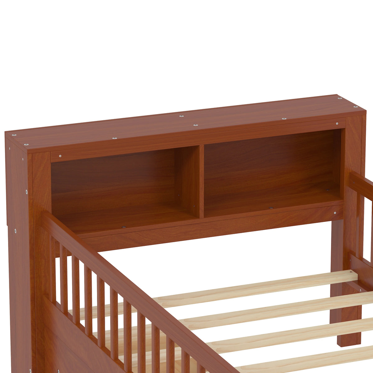 Euroco Wood Twin Size Platform Bed with Storage Headboard and Drawers, Low Profile Bed with Guardrails for Kids and Toddlers, White