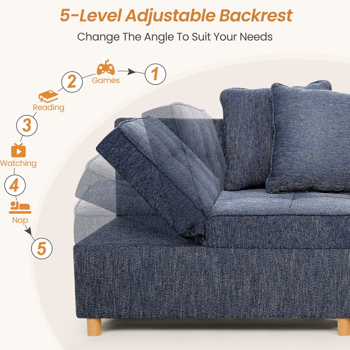 SEJOV 4-in-1 Convertible Sleeper Chair Bed, Linen Sofa Bed for Small Space, Futon Sofa with 2 Throw Pillows for Living Room, Single Recliner with 5 Adjustable Backrest for Bedroom Apartment, Brown