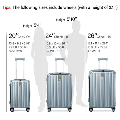 Hanke 20"Carry On Luggage with Wheels, Ivory White