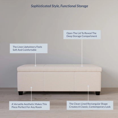 BELLEZE Storage Ottoman Bench Footstool - Amherst (Beige)