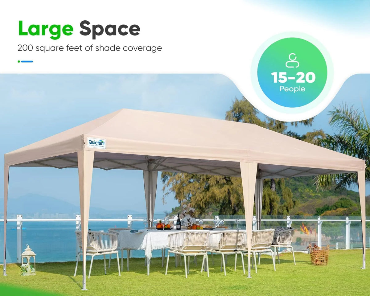 Quictent 10x20ft Easy Pop up Canopy Tent Instant Outdoor Canopy Shelter Folding Party Tent, White
