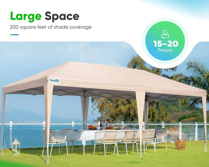 Quictent 10x20ft Easy Pop up Canopy Tent Instant Outdoor Canopy Shelter Folding Party Tent, White