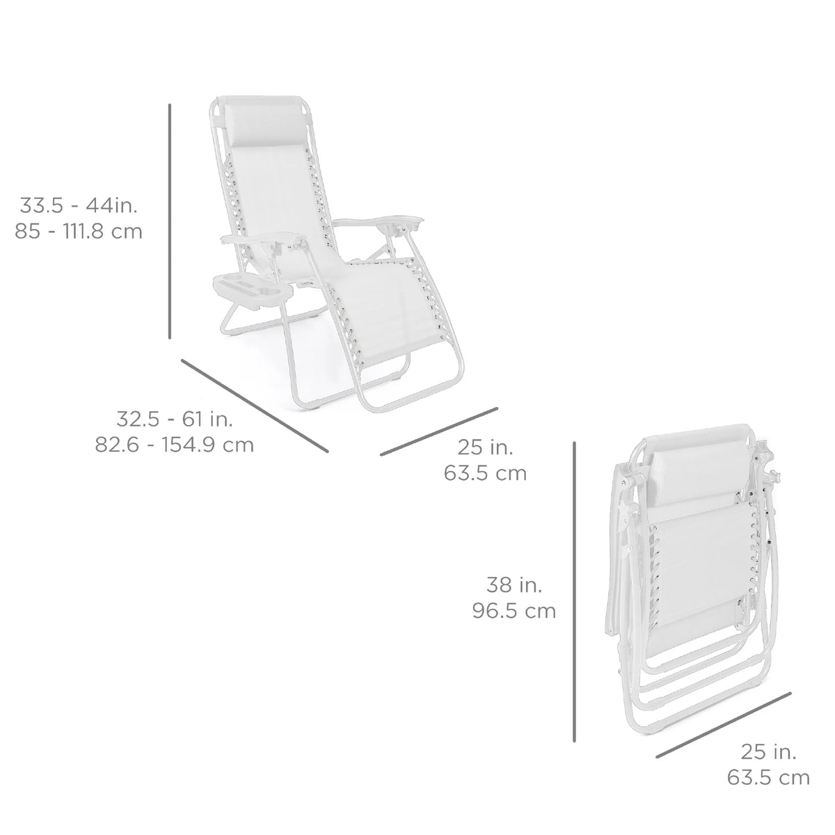 Best Choice Products Set of 2 Zero Gravity Lounge Chair Recliners for Patio, Pool w/ Cup Holder Tray - Gray