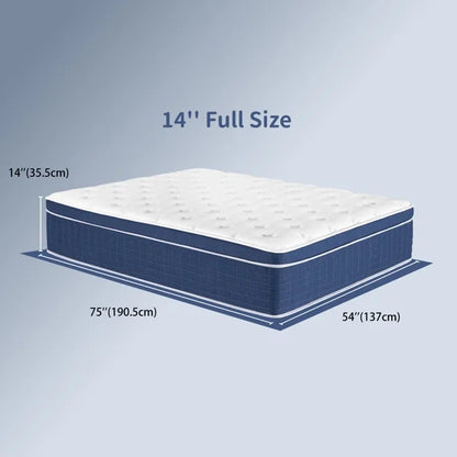 Full Size Mattress in a Box 14 Inch Memory Foam Hybrid Mattress with Pocketed Springs Medium Firm Support Motion Isolation Edge Support Night Trial