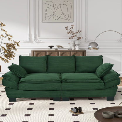 NYBOPAVIS 85.4" Corduroy Sofa, Oversized Loveseat Sofa Couch for Living Room Green