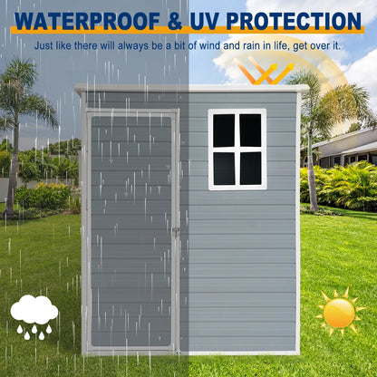 5'��3' Outdoor Storage Shed, Resin Storage Cabinet, Garden Tool Shed with Double Lockable Doors, Organizer Cabinet for Patio Yard, Gray