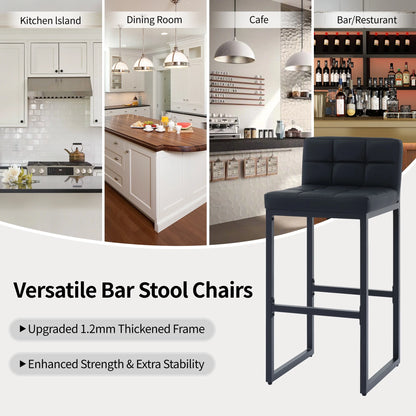 FIRAVOE Bar Stools Set of 3, Counter Height Bar Stools (Low Back)(Thickened Frame) 26" PU Leather Barstools Bar Chairs for Kitchen Island, Black