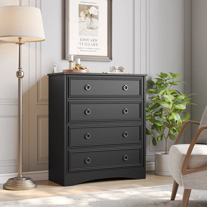 Duerer Modern Drawer Dresser for Bedroom, Living Room, Hallway, Dresser Chest with 4 Drawers, Black