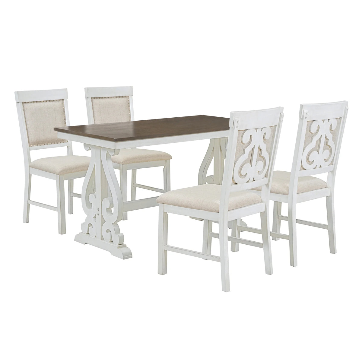 5 Piece Dining Table Set, Atumon Dining Table Set for 4, Wood Dining Room Set with 1 Table and 4 Upholstered Chairs, Farmhouse Dining Table Set for Kitchen Dining Room Apartment, Natural