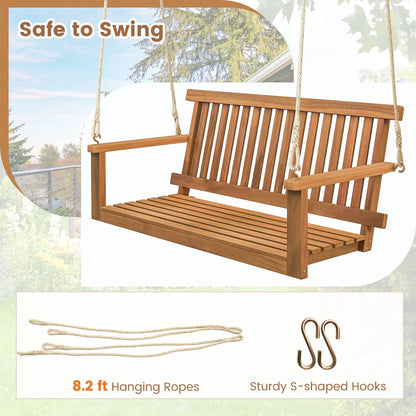 Gymax 2-Person Acacia Wood Outdoor Porch Swing Patio Hanging Bench Chair Natural