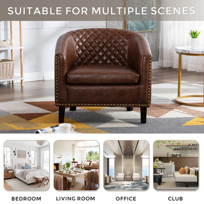 Comfortable Upholstered Armchair, Recliner Chair, Armchair with Wide Armrest,PU Leather Club Chair for Living Room, Club or Office, Single Chair ,Orange.