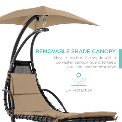 Best Choice Products Hanging Curved Chaise Lounge Chair Swing for Backyard, Patio w/ Pillow, Shade, Stand - Teal